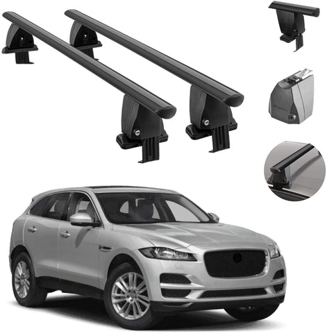 Roof Rack Cross Bars Lockable Luggage Carrier Smooth Roof Cars | Black Aluminum Cargo Carrier Rooftop Bars | Automotive Exterior Accessories Fits Jaguar F-Pace 2017-2021