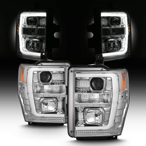 For 2008-2010 Ford F250 F350 F450 F550 Superduty LED Tube Projector Headlights Driver+Passenger Pair