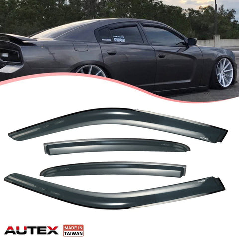 AUTEX Tape On Window Deflector Compatible with Dodge Charger 2011 2012 2013 2014 2015 2016 2017 Window Visor Shade
