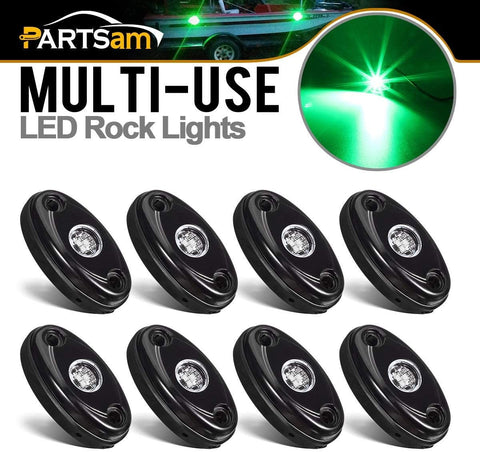 Partsam 8 Pods LED Rock Light Kits Compatible with Jeep TJ JK F150 F250 Truck Boat Lamp Camper RV ATV UTV RZR Ranger Yamaha Viking Teryx Mule Under Body Glow Footwell Fender Wheeler (Green 8PCS)