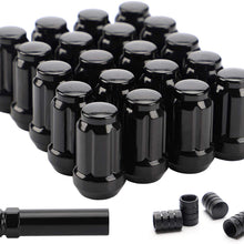 Flycle Lug Nuts 12x1.5 Black Chrome, m12x1.5 Bulge Acorn Spline Wheel Lug Nuts 1.38" Tall Cone Seat Compatible for Acura Ford Honda Mazda Saturn Toyota Buick Mitsubishi with 1 Key
