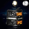 LED DRL Projector Headlight Assembly Compatible with Chevy Silverado 14-15 Headlamps with Black Housing Amber Corner