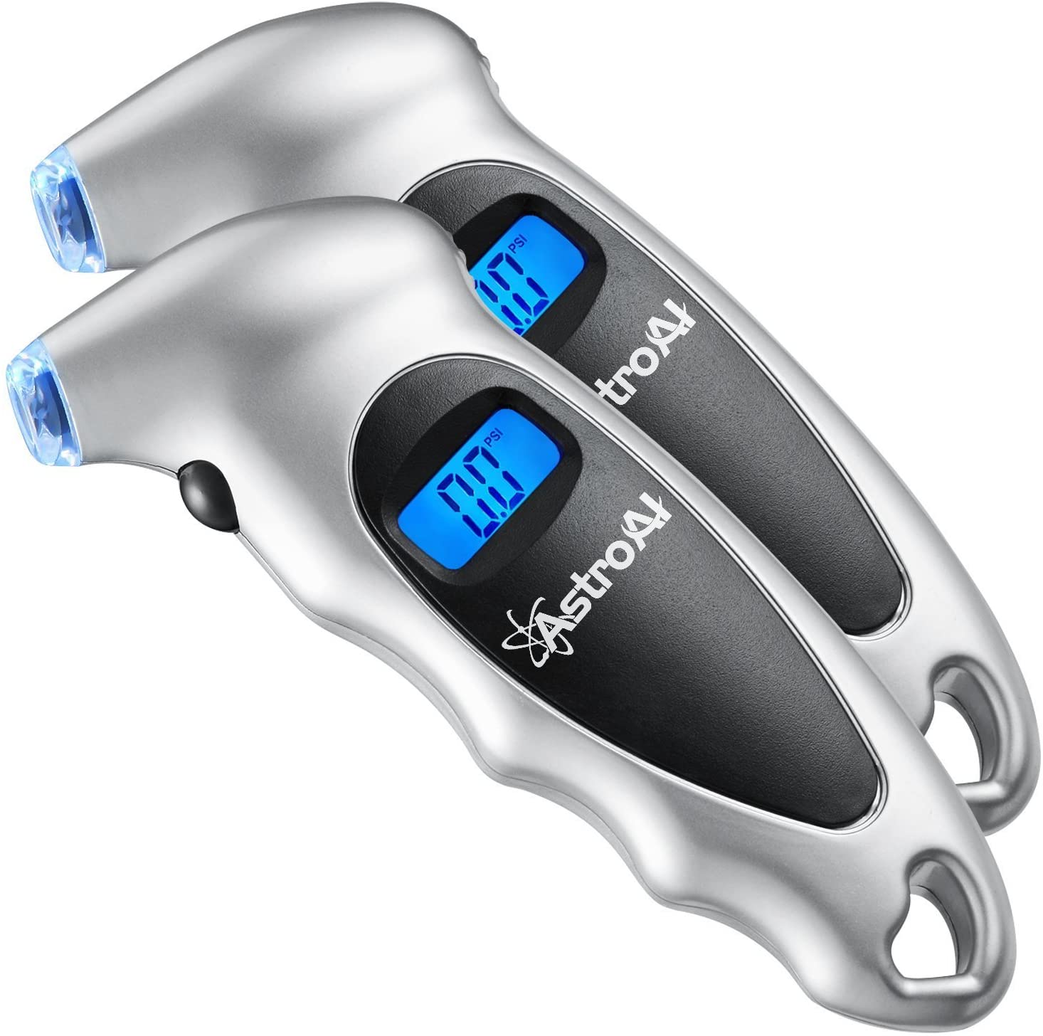 AstroAI ATG150 2 Pack Digital Tire Pressure Gauge 150 PSI 4 Settings for Car Truck Bicycle with Backlit LCD and Non-Slip Grip, Silver