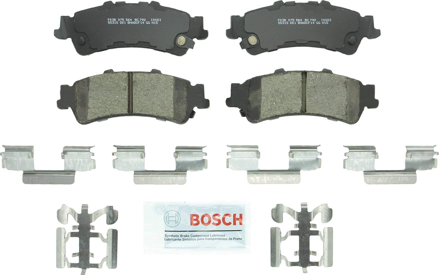 Bosch BC792 QuietCast Premium Ceramic Disc Brake Pad Set For Select Cadillac DeVille, DTS, Escalade; Chevrolet Astro, Avalanche, Silverado, Suburban, Tahoe; GMC Safari, Sierra, Yukon, Yukon XL; Rear