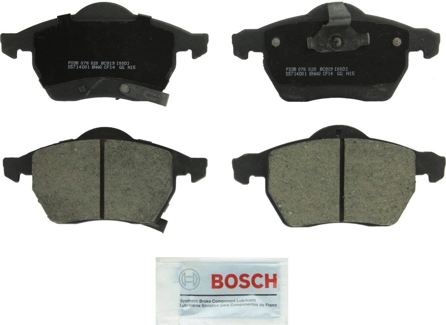 Bosch BC819 QuietCast Premium Ceramic Disc Brake Pad Set For Select Saab 9-3, 9-5; Saturn L100, L200, L300, LS, LS1, LS2, LW1, LW2, LW200, LW300; Volkswagen Passat; Front