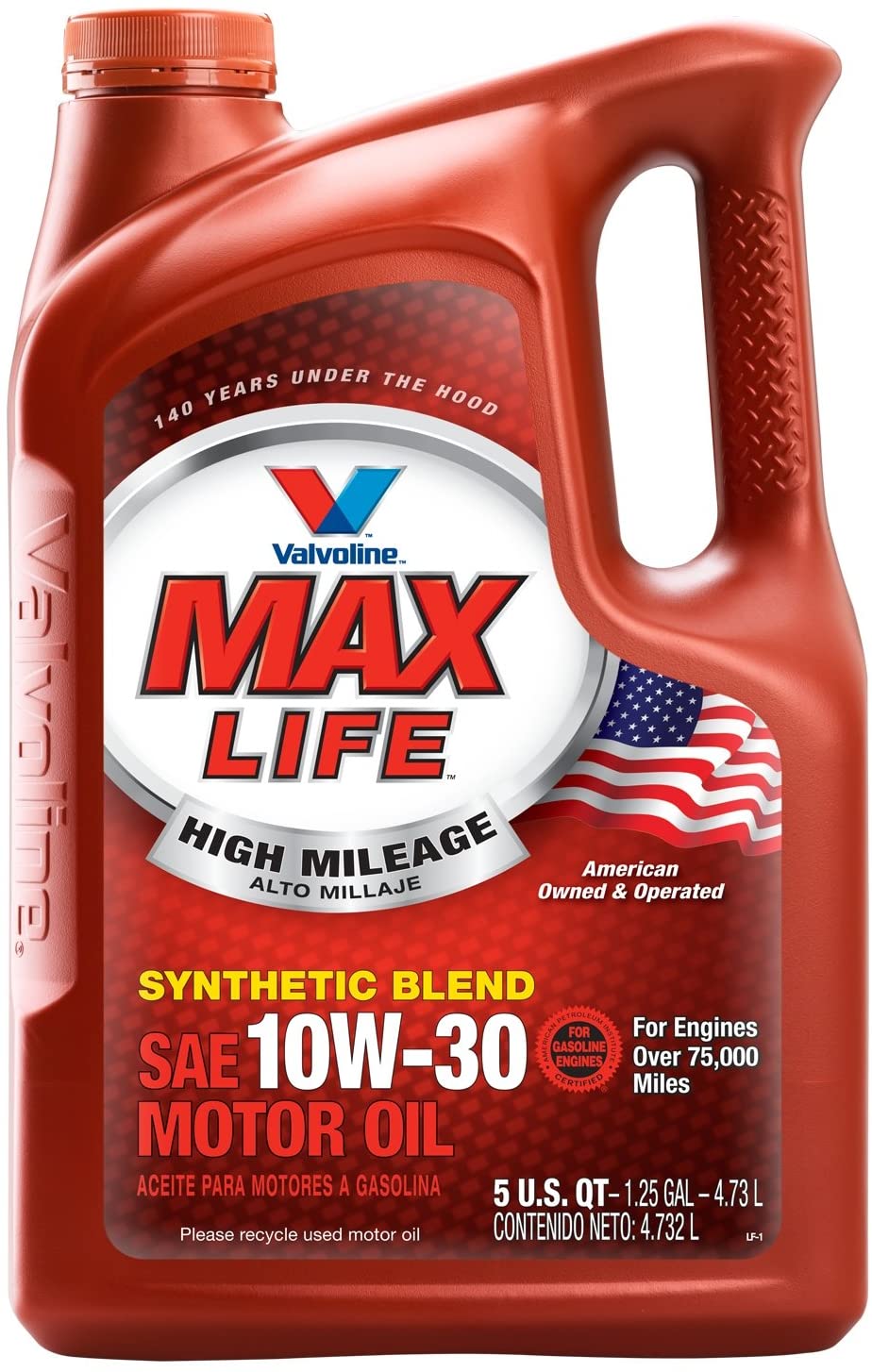 Valvoline High Mileage with MaxLife Technology 10W-30 Synthetic Blend Motor Oil - 5qt (Case of 3) (779462-3PK)