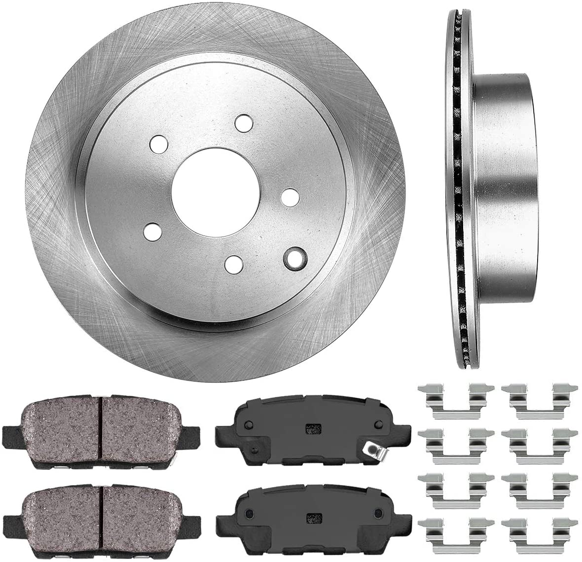 CRK12250 REAR 308 mm Premium OE 5 Lug [2] Brake Disc Rotors + [4] Ceramic Brake Pads + Clips