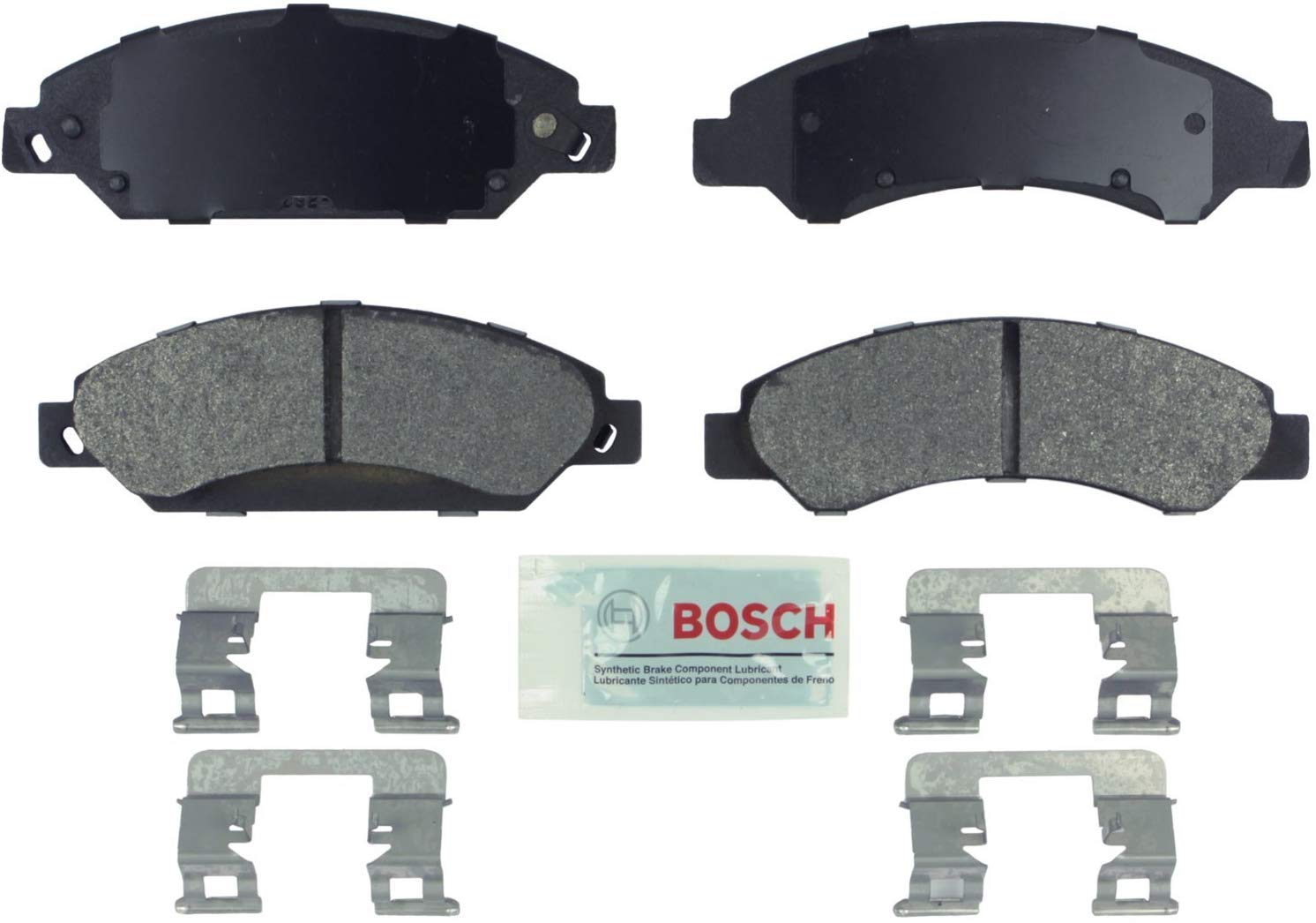 Bosch BE1092H Blue Disc Brake Pad Set with Hardware for Select Full-Size Cadillac, Chevrolet, and GMC Trucks and SUVs - FRONT