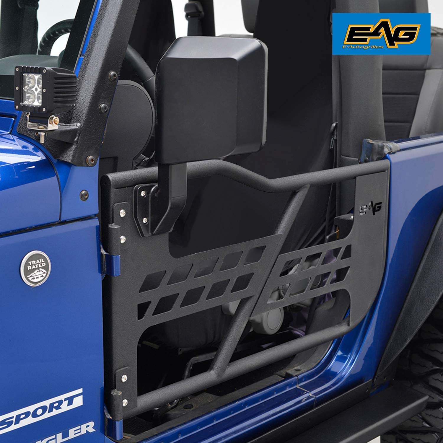 EAG Safari Tubular Door with Side View Mirror Fit for 07-18 Jeep Wrangler JK 2 Door Only