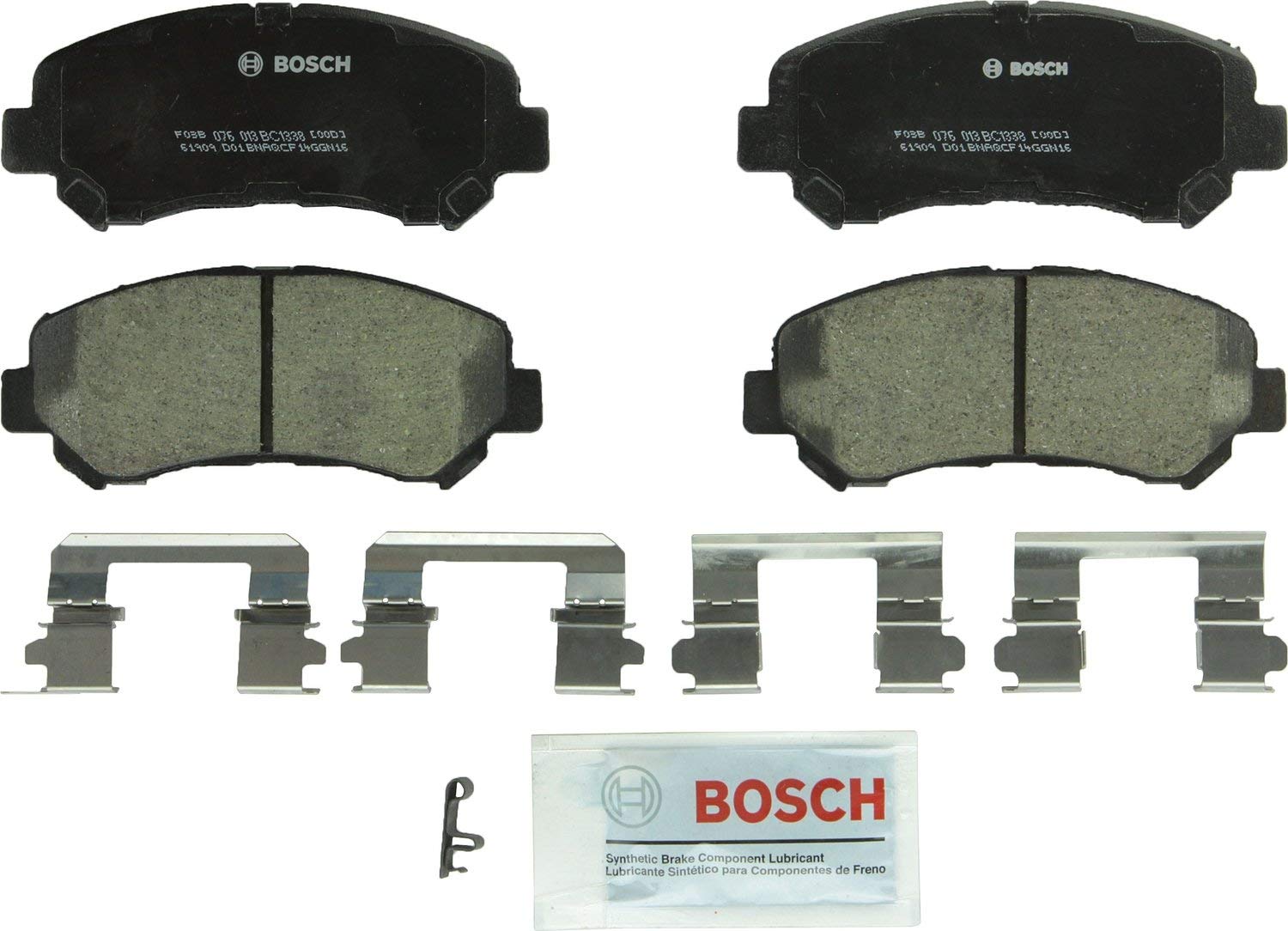 Bosch BC1338 QuietCast Premium Ceramic Disc Brake Pad Set For Nissan: 2008-2013 Rogue, 2014-2015 Rogue Select, 2007-2010 Sentra; Suzuki: 2010-2013 Kizashi; Front