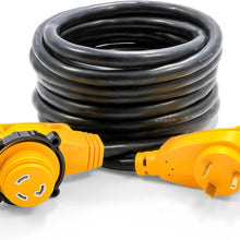 Camco 25' PowerGrip Heavy-Duty Extension Cord with 30M/30F- 90 Degree Locking Adapter | Allows for Easy RV Connection to Distant Power Outlets | Built to Last (55524)