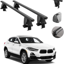 Roof Rack Cross Bars Lockable Luggage Carrier Smooth Roof Cars | Black Aluminum Cargo Carrier Rooftop Bars | Automotive Exterior Accessories Fits BMW X2 2018-2021
