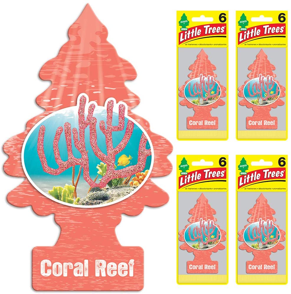 Little Trees Car Air Freshener | Hanging Tree Provides Long Lasting Scent for Auto or Home | Coral Reef, 6-Packs (4 Count)