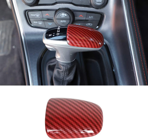 Voodonala for Challenger Gear Shift Knob Cover Trim Accessories for Dodge Challenger Charger 2015 up (Red/Black Grain)