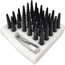 20 Pc Spiked Solid Metal Lug Nuts M12x1.50 Thread 4.4" Tall Closed End Bulge Acorn Spike Lug Nut 1 Long Socket Key Black Finish for Aftermarket Wheels Only