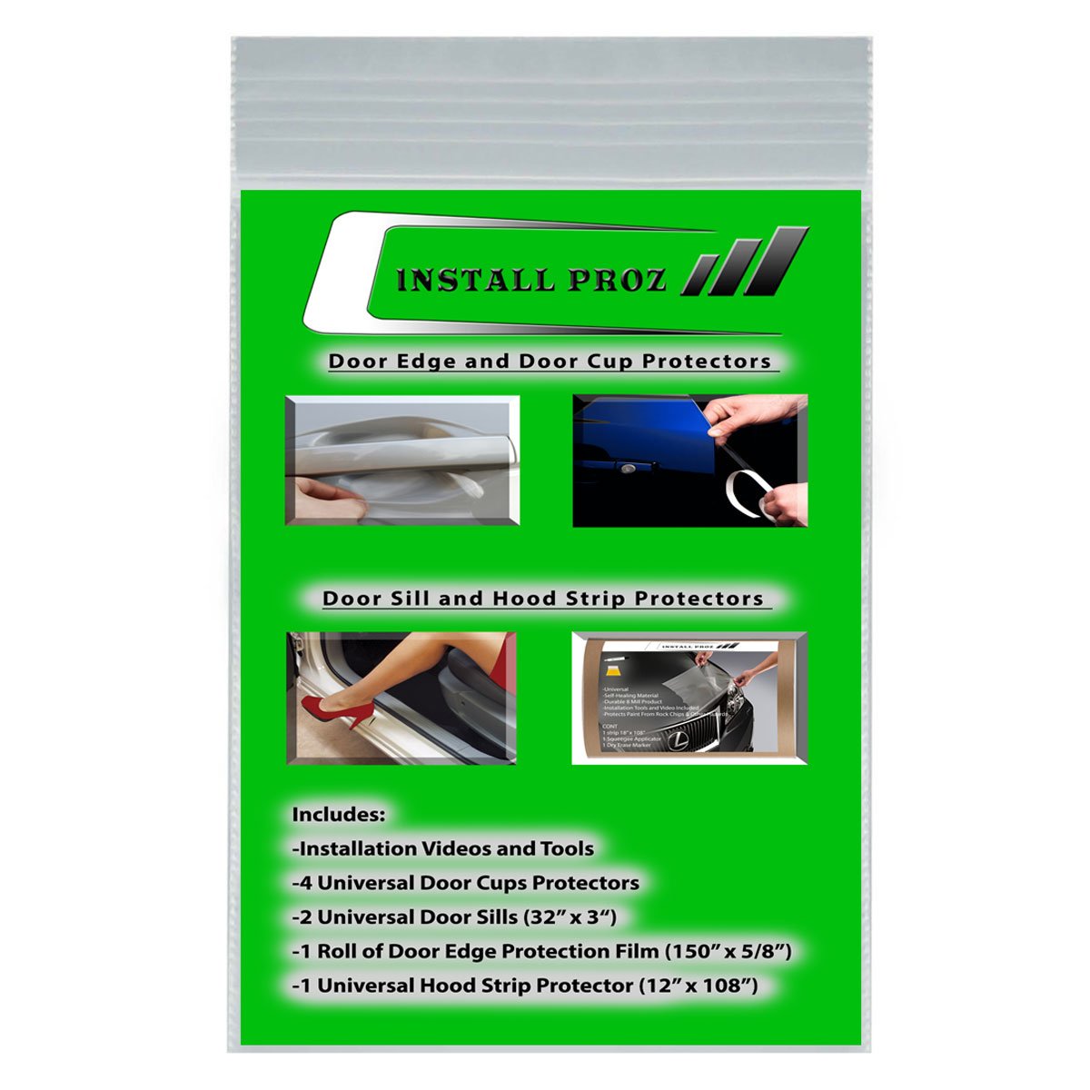 Install Proz Self-Healing Clear Paint Protection Film Kits (Bundle-Hood Strip, Door Edge, Door Cup, Door Sill)