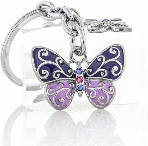 Baron-Jewelry Butterfly Key Chain Beautifully Embellished with Clear Swarovski Crystals - Blue/Green and Black