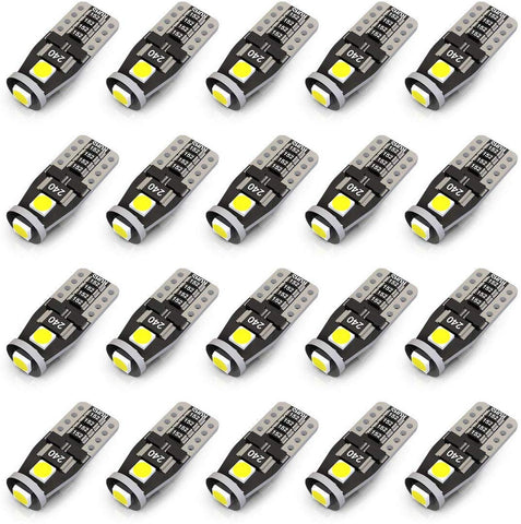 KAFEEK 20x T10 Wedge 194 168 2825 W5W LED Bulbs, Super Bright 3-3030 Chipset, CAN-Bus Error Free, Interior Lights, License Plate Dome Map Door Courtesy Park Lights,Xenon White