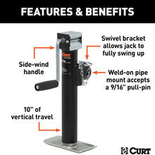 CURT 28321 Weld-On Pipe-Mount Swivel Trailer Jack, 2,000 lbs. 10 Inches Vertical Travel