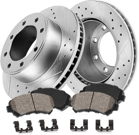 Callahan CDS02417 FRONT 362.8mm D/S 8 Lug [2] Rotors + Ceramic Brake Pads + Hardware [ fit Ford F-250 F-350 F-450 4WD ]