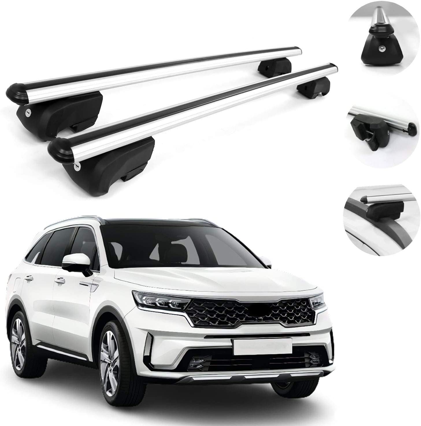 OMAC Auto Exterior Accessories Roof Rack Cross Bars | Adjustable Aluminum Silver Cargo Carrier Rooftop Luggage Crossbars Fits Kia Sorento 2021