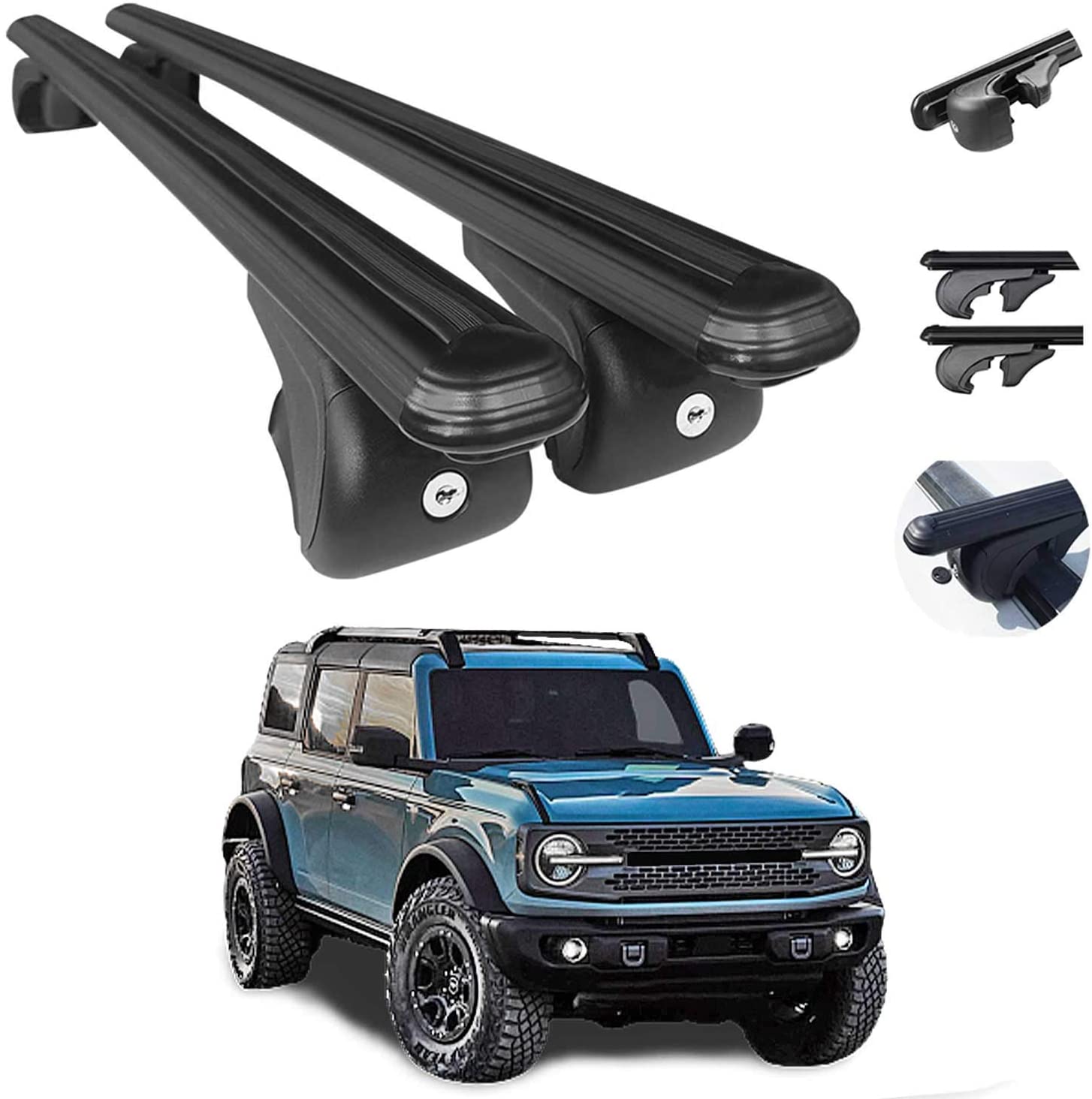 OMAC Auto Exterior Accessories Roof Rack Crossbars | Aluminum Lockable Black Roof Top Cargo Racks | Luggage Ski Kayak Bike Snowboard Carriers Set 2 Pcs | Fits Ford Bronco 2021