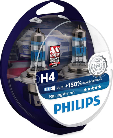 Philips RacingVision H4 Headlight Bulbs (Twin) 12342RVS2 Xtreme Vision Upgrade (Certified Refurbished)