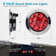 Partsam 2PCS 12 LED Red 12V 4" Round Stop Turn Brake Tail Lights w/Chrome Bezel, 4 inch round led trailer lights, 4 inch round led trailer brake light, 4 inch round led tail lights Flange Mount