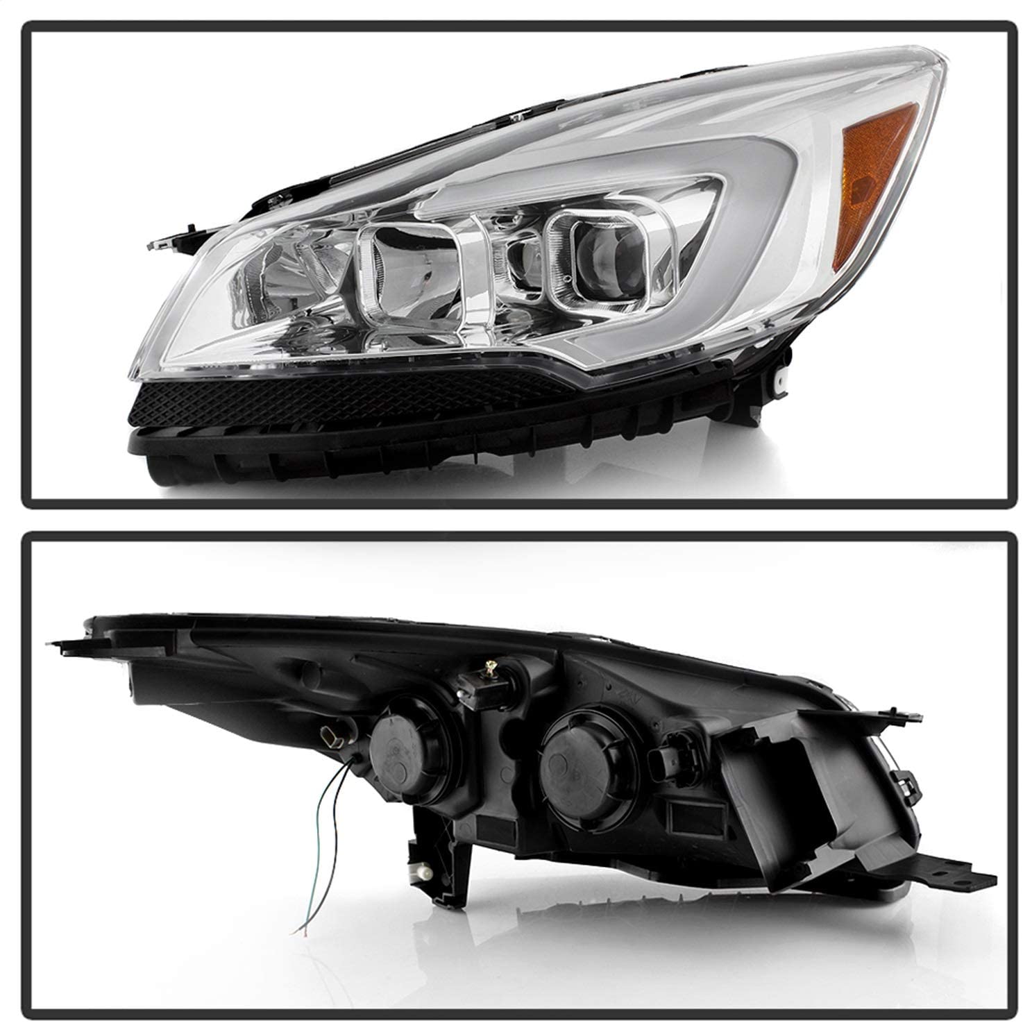 Spyder Auto 9042928 LED Light Bar Projector Headlights Chrome Halogen Models Only Will Not Fit Xenon/HID Model LED Light Bar Projector Headlights