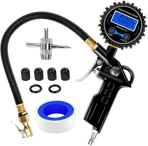 Nilight Digital Tire Pressure Gauge Medium 250 PSI Air Chuck and Compressor Accessories Heavy Duty with Rubber Hose and Quick Connect Coupler for 0.1 Display Resolution