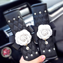 INEBIZ Beautiful Camellia Leather Car Seat Belt Cover Pads, Harness Repositions Strap Adjuster, 1 Pair for Children or Adult