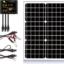 SUNER POWER 30 Watts 12V Off Grid Solar Panel Kit - Waterproof 30W Solar Panel + Photocell 10A Solar Charge Controller with Work Time Setting + SAE Connection Cable Kits