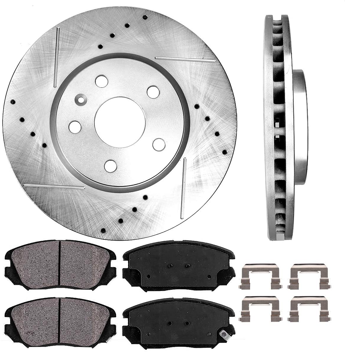 Callahan CDS02001 FRONT 321 mm D/S 5 Lug [2] Brake Rotors + [4] Ceramic Pads + Clips [fit Buick Chevrolet GMC Saab]