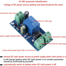Emergency Power Switch Module, DC 5V~48V 10A Automatic Power Source Switch Module Battery Emergency Controller Board for Incubator, Laptop