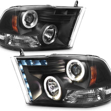For 09-18 Dodge Ram Pickup Truck Black Bezel Dual Halo Ring LED Projector Headlights Replacement Pair