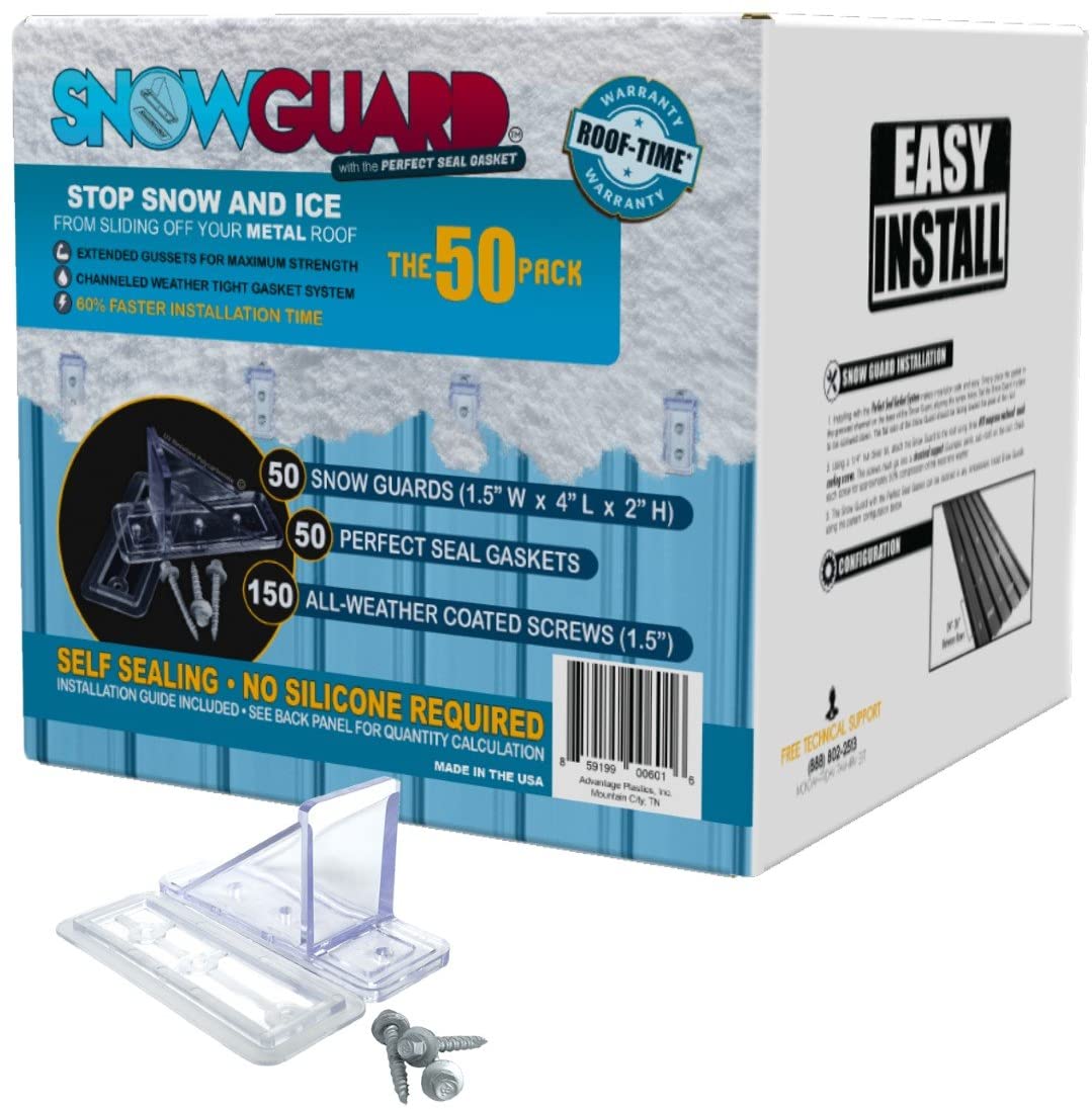 50 QTY Commercial Bulk Pack (Snow Guards, Perfect Seal Gaskets & Screws) - Stop Snow From Sliding Off Your Metal Roof Snow Guard Block Stops Breaks
