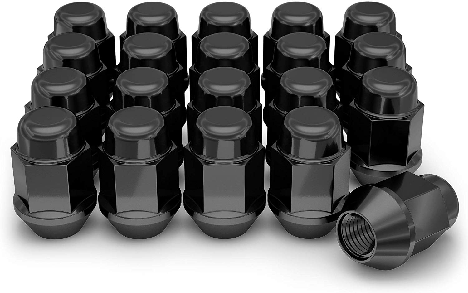 White Knight 1707SBK-20AM Black Chrome M12x1.50 Bulge Acorn Lug Nut, 20 Pack