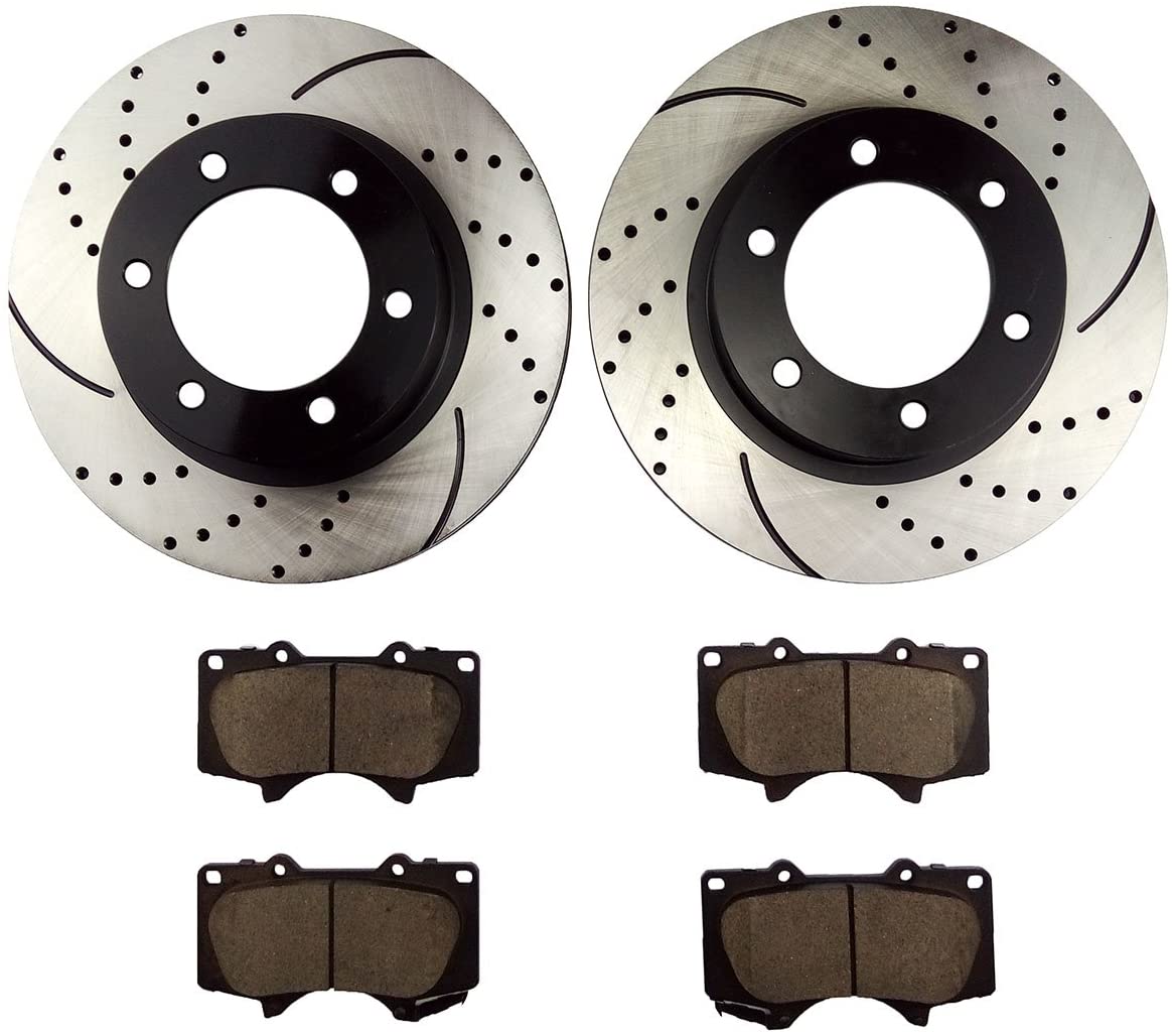 Atmansta QPD10046 Front Brake kit with Drilled/Slotted Rotors and Ceramic Brake pads for Toyota 4Runner FJ Cruiser Tacoma