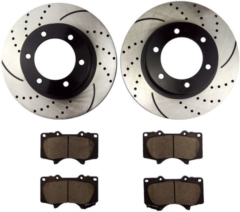 Atmansta QPD10046 Front Brake kit with Drilled/Slotted Rotors and Ceramic Brake pads for Toyota 4Runner FJ Cruiser Tacoma