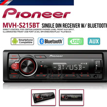 Pioneer MVH-S215BT Stereo Single DIN Bluetooth In-Dash USB MP3 Auxiliary AM/FM Android Smartphone Compatible Digital Media Car Stereo Receiver With ALPHASONIK Earbuds