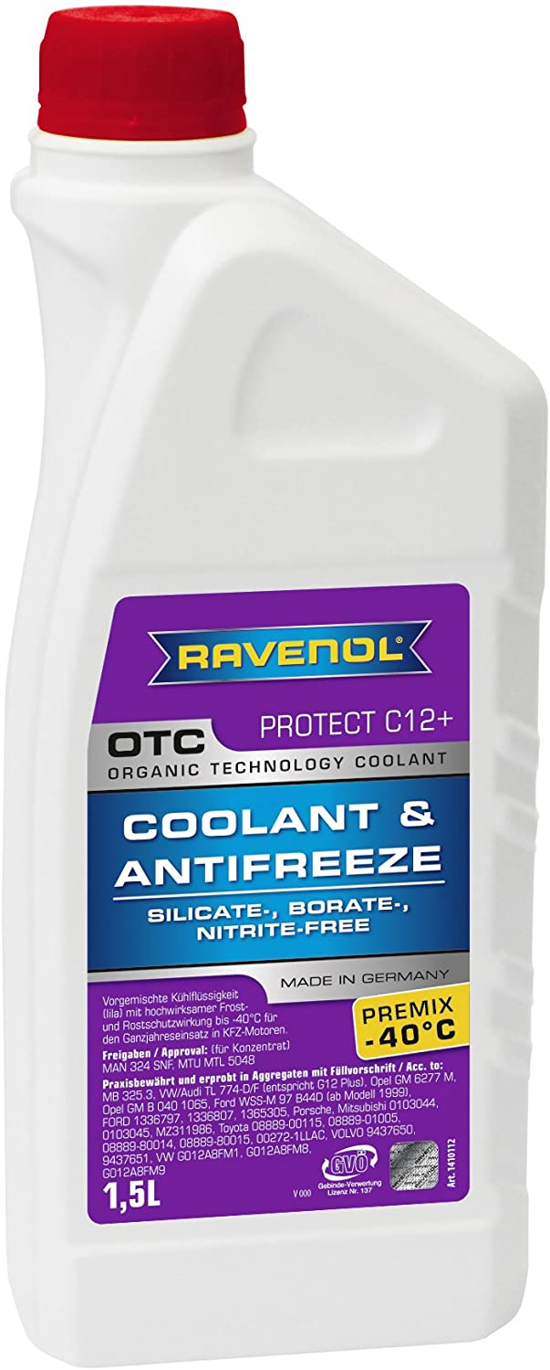 RAVENOL J4D2000-1 OTC C12+ Coolant Antifreeze Premix (G12 Plus) (1.5 Liter)