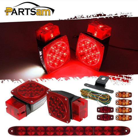 Partsam LED Trailer Lights Kit 12V Waterproof Square Stop Turn Tail Truck Lights w/Wire & Bracket Red/Amber Side Fender Marker Lamps 3rd Brake ID Light Bar for Trailer Boat Camper Snowmobile RV