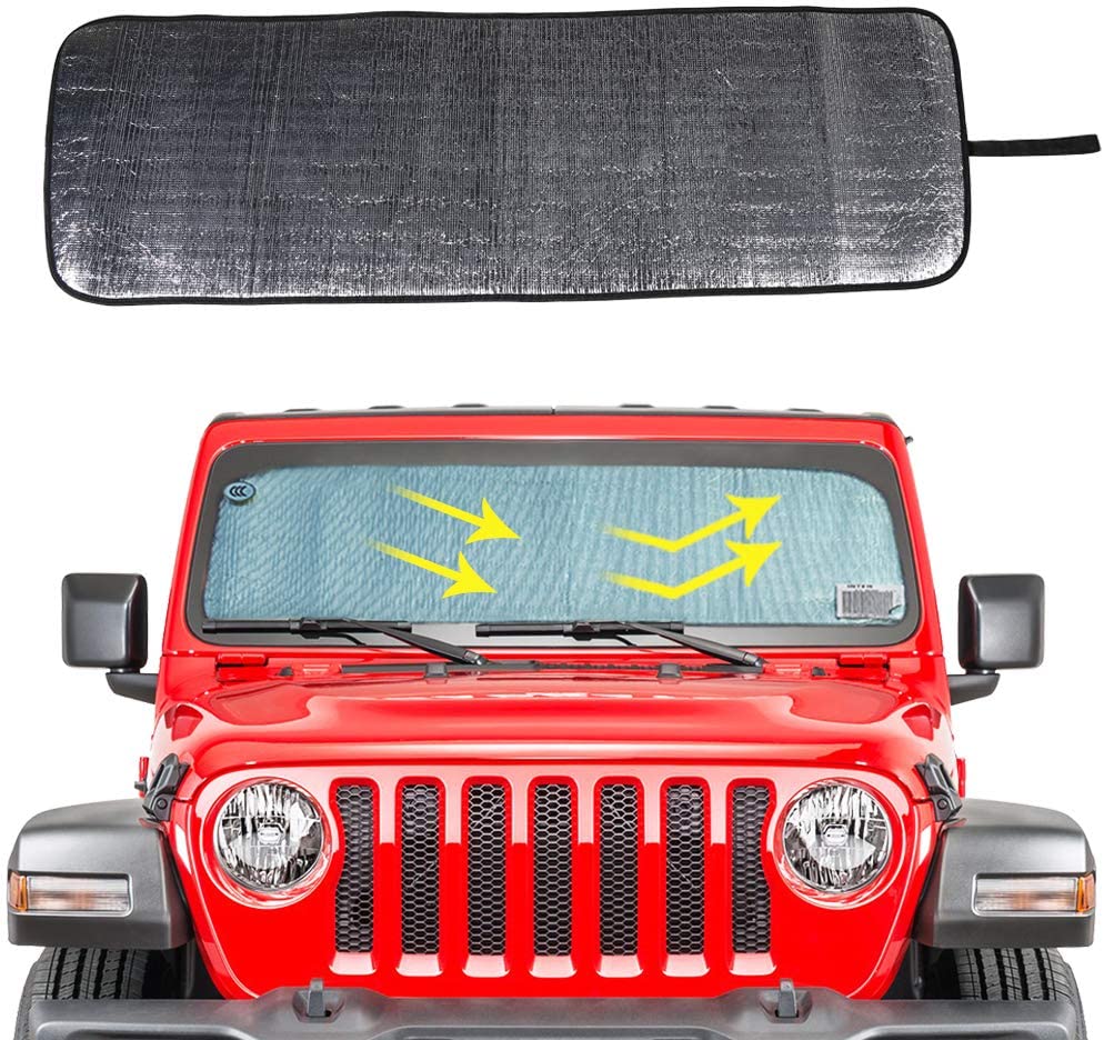 Windshield Sunshade Sun Shade Heat Shield Sun Visor Mat for 2018 2019 Jeep Wrangler Rubicon Sahara JL 2 Door & 4 Door …