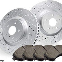 Stirling - 2010 For Toyota Corolla Front Cross Drilled Slotted and Anti Rust Coated Disc Brake Rotors and Ceramic Brake Pads
