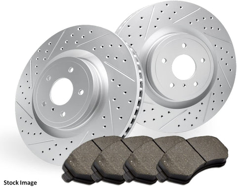 Stirling - 2010 For Toyota Corolla Front Cross Drilled Slotted and Anti Rust Coated Disc Brake Rotors and Ceramic Brake Pads