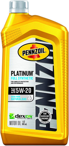 Pennzoil 550022686 Platinum Full Synthetic Motor Oil (SN) 5W-20, 1 Quart - Pack of 1