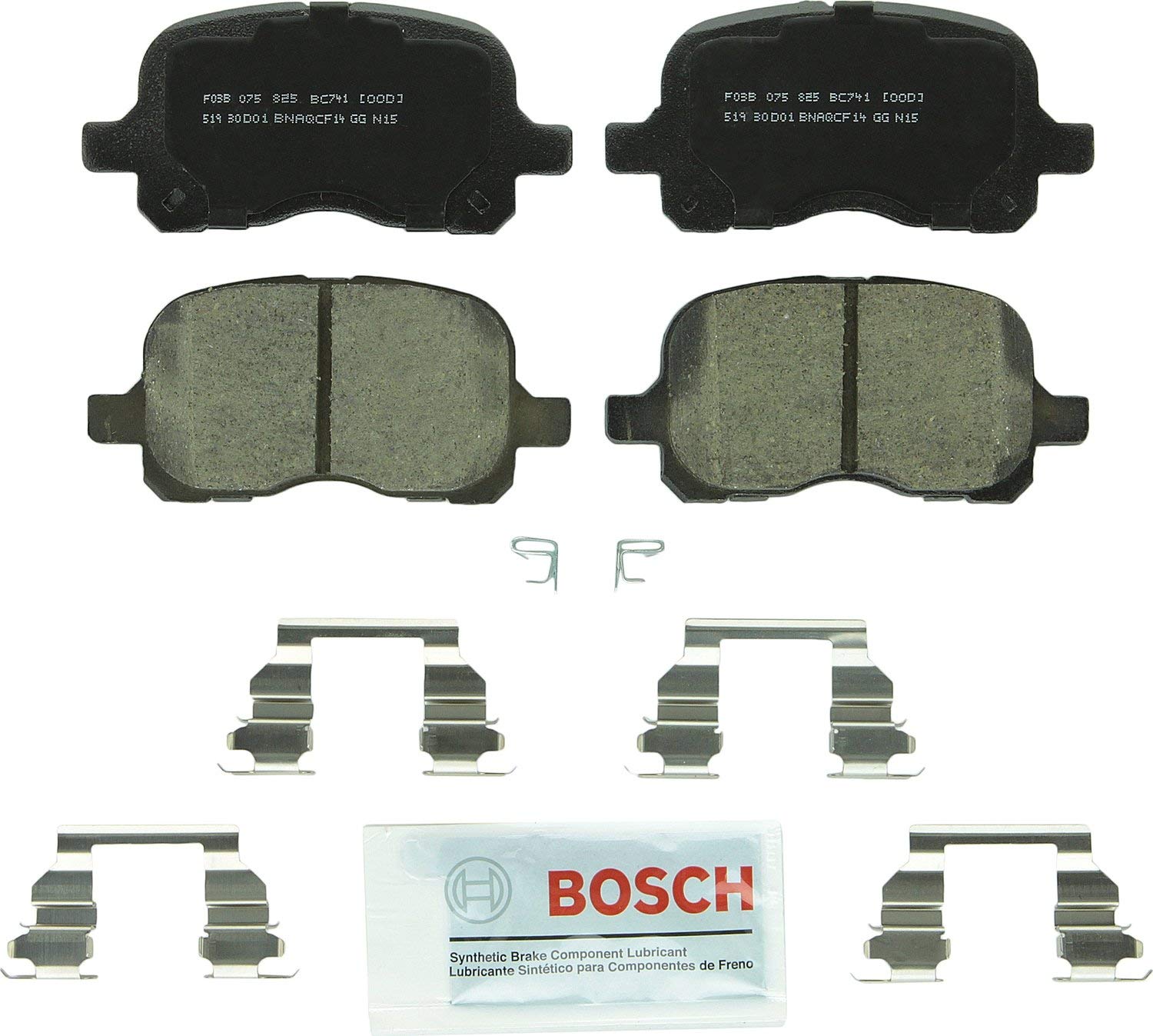 Bosch BC741 QuietCast Premium Ceramic Disc Brake Pad Set For 1998-2002 Chevrolet Prizm and 1998-2002 Toyota Corolla; Front