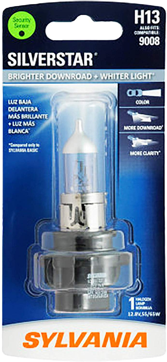 SYLVANIA - H13 SilverStar - High Performance Halogen Headlight Bulb, High Beam, Low Beam and Fog Replacement Bulb, Brighter Downroad with Whiter Light (Contains 1 Bulb)