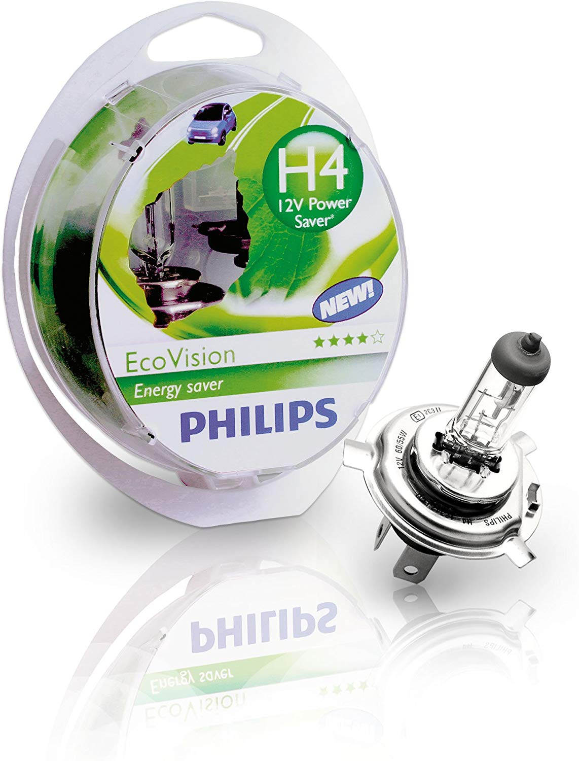 Philips H4 LongLife EcoVision Car Halogen Headlight Bulbs Set of Two (2x bulbs) 12342LLECOS2