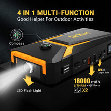 TACKLIFE T8-Newer Model 800A Peak 18000mAh Car Jump Starter with LCD Display (up to 7.0L Gas, 5.5L Diesel Engine), 12V Auto Battery Booster with Smart Jumper Cable, Quick Charger(Yellow)